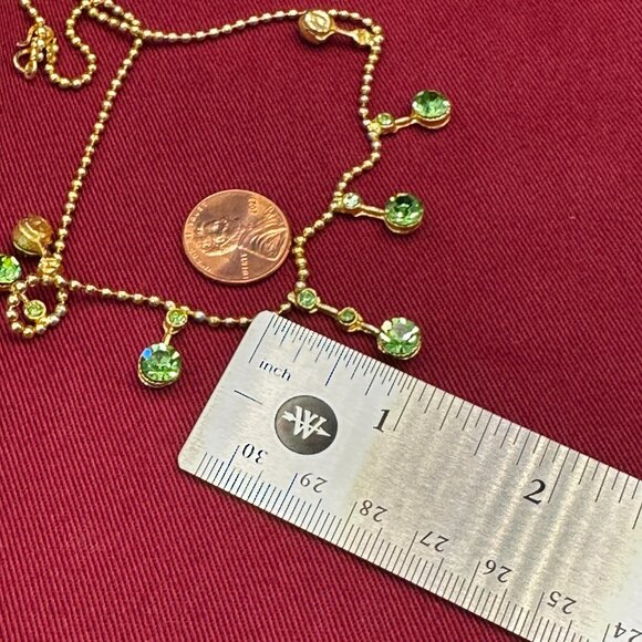 Green Faceted Crystal Necklace on Gold-Tone Round Ball Chain - Picture 9 of 16